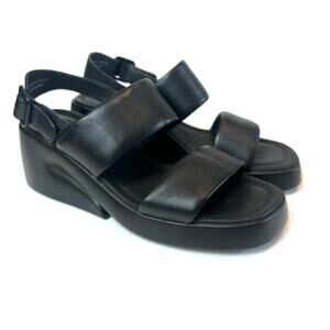 Camper Kaah Black Leather Avant Garde Wedge Sandals EU 37 US 7